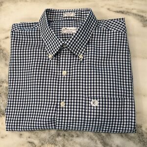 Peter Millar Nanoluxe Button Down Shirt XL Navy White Checks Like New!